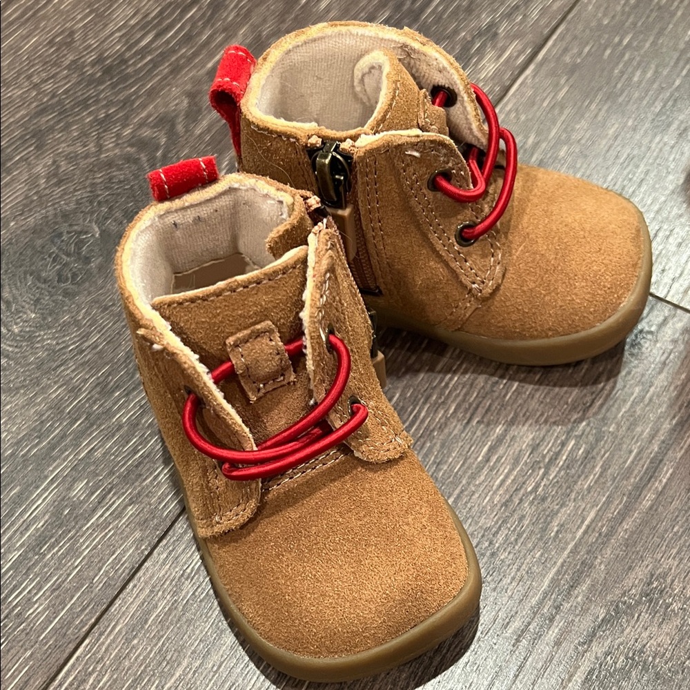 UGG Kids Tan Boots with Red Laces
